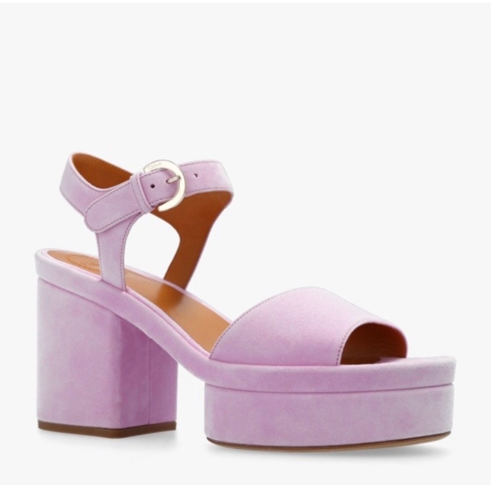 Chloe Odina Platform Sandals Womens 39.5‎ Lavender Suede Block Heel Barbiecore